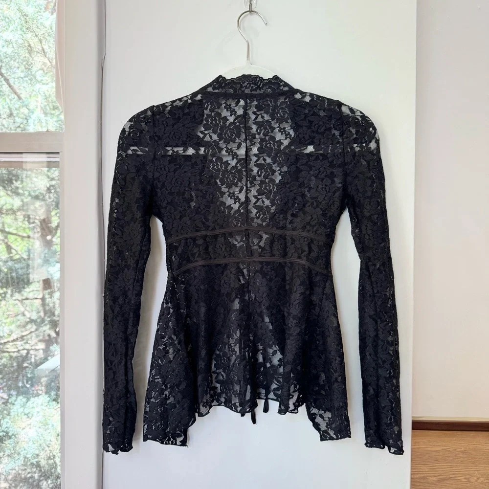 New Free People Daylight Long-Sleeve Lace Top Black XS